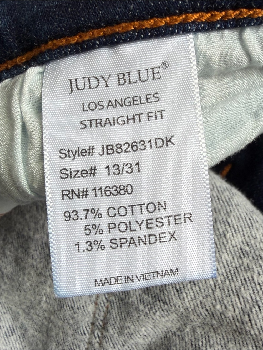 Judy Blue High Rise Thermal Straight Leg Jeans 13/31 Dark Blue Stretch Denim - Picture 7 of 7